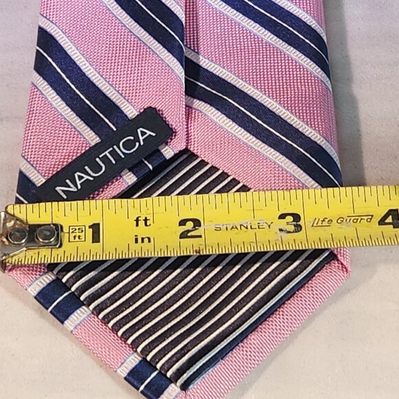 Nautica Men's Necktie Pink with Navy Stripes - Picture 2 of 2